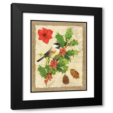 Holiday Chickadee Black Modern Wood Framed Art Print with Double Matting by Paton, Julie