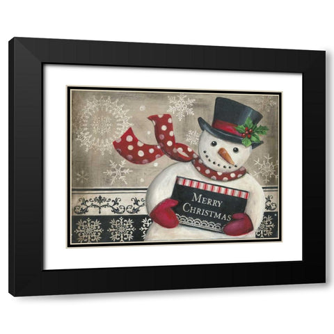 Christmas Snowman Black Modern Wood Framed Art Print with Double Matting by Poloson, Kimberly