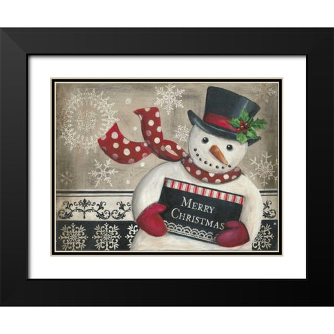 Christmas Snowman Black Modern Wood Framed Art Print with Double Matting by Poloson, Kimberly