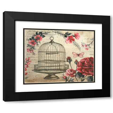 Birdcage and Blossoms Black Modern Wood Framed Art Print with Double Matting by Poloson, Kimberly