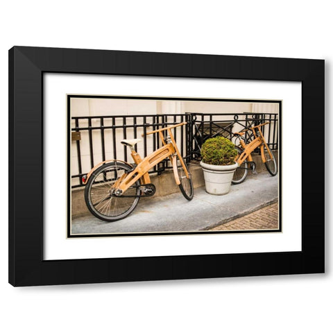 Wooden Bicycles in Amsterdam Black Modern Wood Framed Art Print with Double Matting by Berzel, Erin