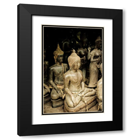 Buddha Statues I Black Modern Wood Framed Art Print with Double Matting by Berzel, Erin