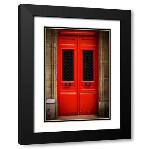 Red Door in Paris Black Modern Wood Framed Art Print with Double Matting by Berzel, Erin