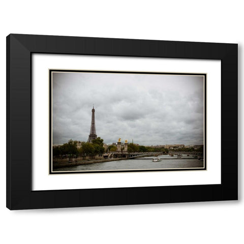 La Seine and La Tour Eiffel Black Modern Wood Framed Art Print with Double Matting by Berzel, Erin