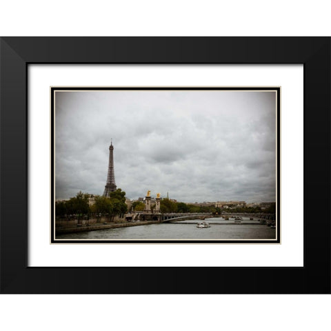 La Seine and La Tour Eiffel Black Modern Wood Framed Art Print with Double Matting by Berzel, Erin