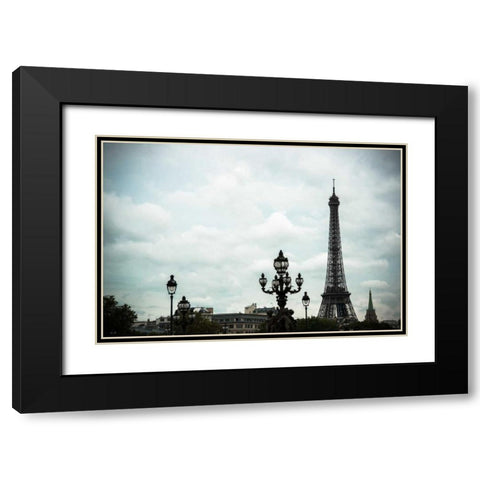 Lampposts and The Eiffel Tower Black Modern Wood Framed Art Print with Double Matting by Berzel, Erin