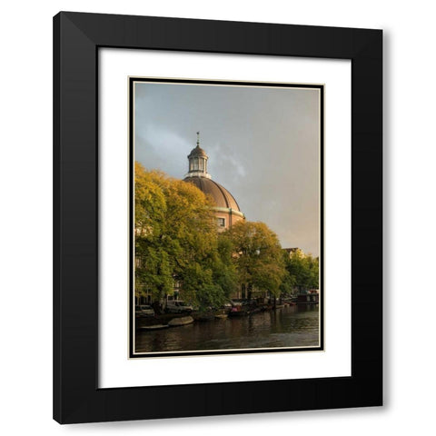 Amsterdam Singel Canal Black Modern Wood Framed Art Print with Double Matting by Berzel, Erin