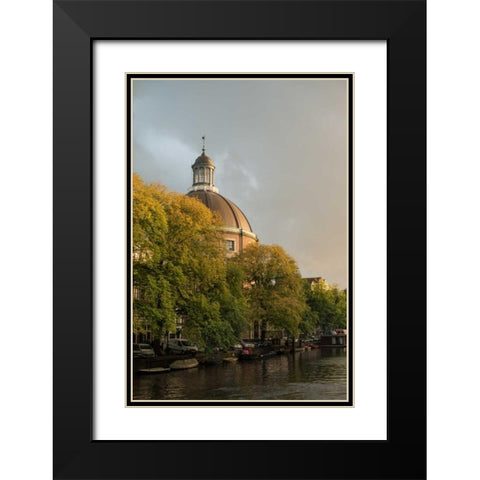 Amsterdam Singel Canal Black Modern Wood Framed Art Print with Double Matting by Berzel, Erin