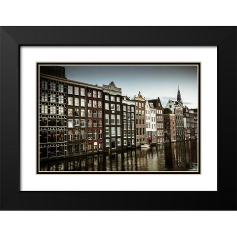 Amsterdams Dancing Houses Black Modern Wood Framed Art Print with Double Matting by Berzel, Erin