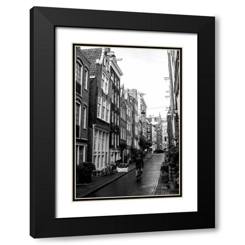 Amsterdam Black and White Street Black Modern Wood Framed Art Print with Double Matting by Berzel, Erin