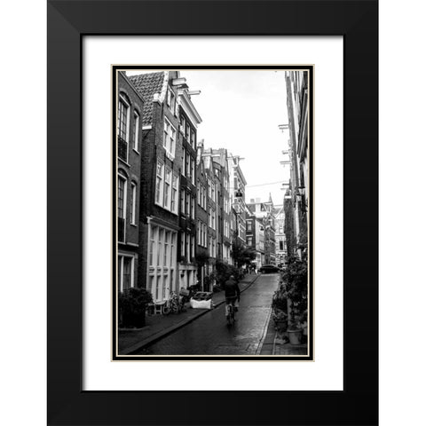 Amsterdam Black and White Street Black Modern Wood Framed Art Print with Double Matting by Berzel, Erin