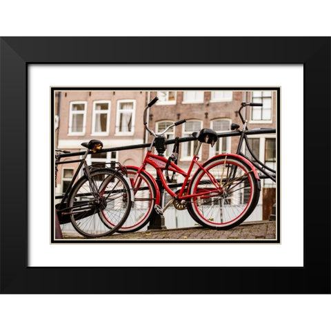 Amsterdam Red Bicycle Black Modern Wood Framed Art Print with Double Matting by Berzel, Erin
