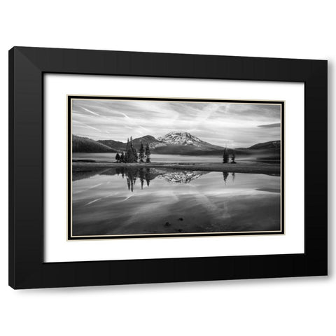 South Sister at Sparks Lake BW Black Modern Wood Framed Art Print with Double Matting by Hellmann, Stan