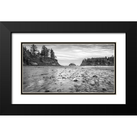 Sunset Bay BW Black Modern Wood Framed Art Print with Double Matting by Hellmann, Stan