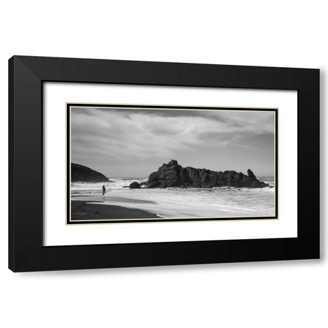 Lone Fisherman BW Black Modern Wood Framed Art Print with Double Matting by Hellmann, Stan