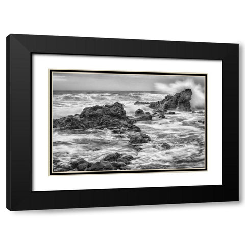 Hookipa BW Black Modern Wood Framed Art Print with Double Matting by Hellmann, Stan