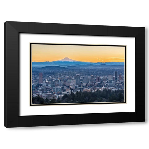 Portland Sunrise Black Modern Wood Framed Art Print with Double Matting by Hellmann, Stan