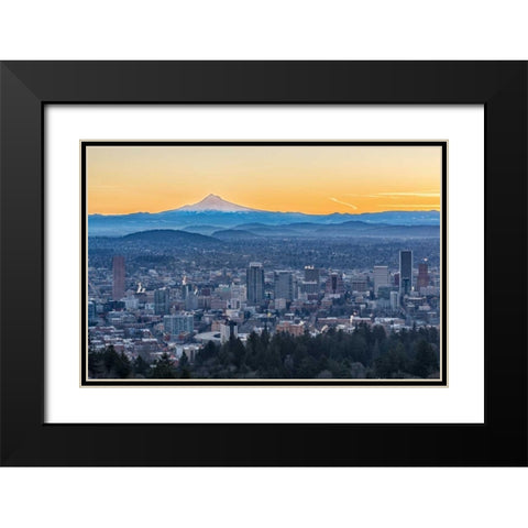 Portland Sunrise Black Modern Wood Framed Art Print with Double Matting by Hellmann, Stan