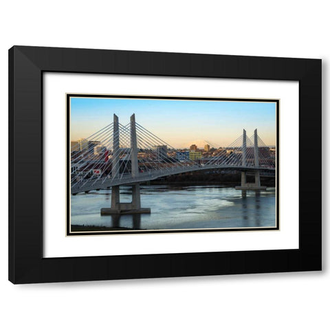 Tilikum Crossing and Mt. St. Helens Black Modern Wood Framed Art Print with Double Matting by Hellmann, Stan