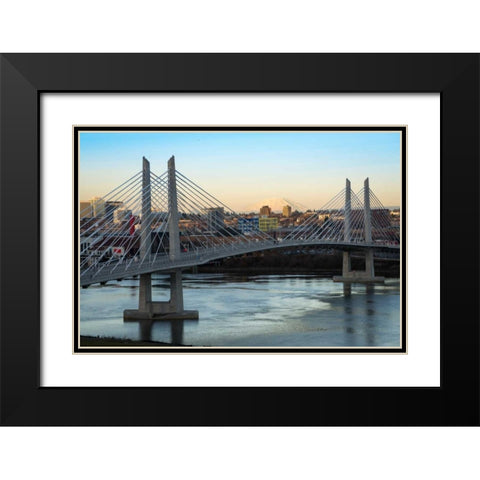 Tilikum Crossing and Mt. St. Helens Black Modern Wood Framed Art Print with Double Matting by Hellmann, Stan