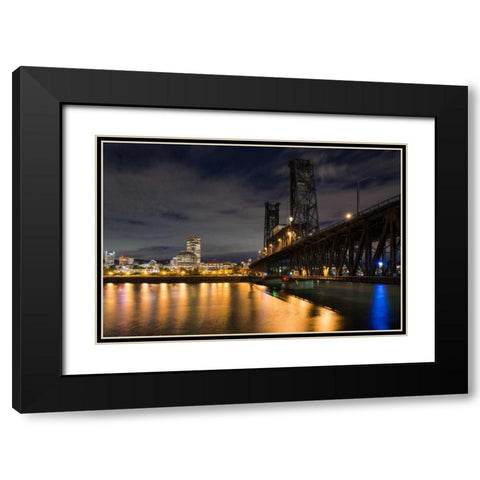 Portland Steel Bridge Black Modern Wood Framed Art Print with Double Matting by Hellmann, Stan