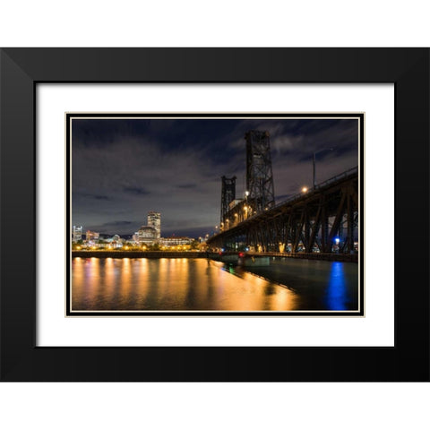 Portland Steel Bridge Black Modern Wood Framed Art Print with Double Matting by Hellmann, Stan