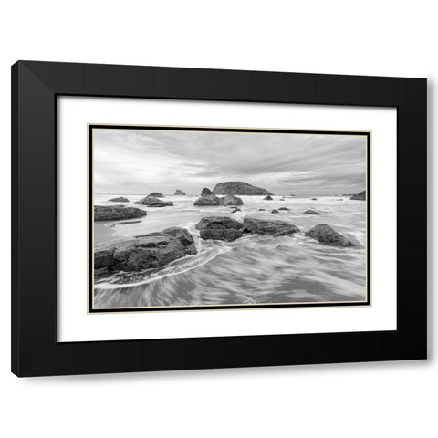 Harris Beach BW Black Modern Wood Framed Art Print with Double Matting by Hellmann, Stan