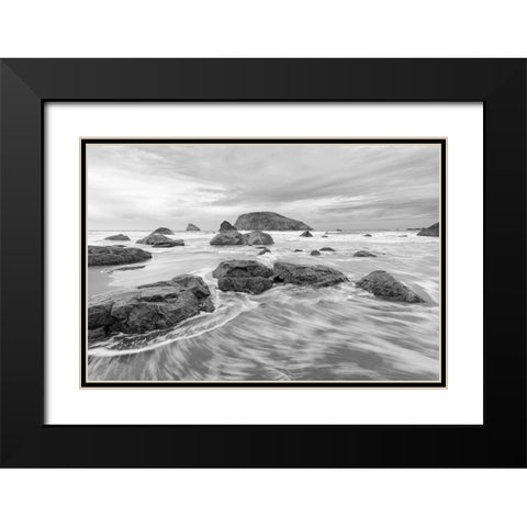Harris Beach BW Black Modern Wood Framed Art Print with Double Matting by Hellmann, Stan