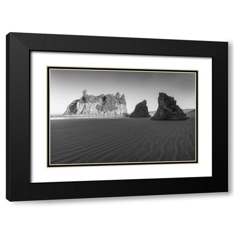 Ruby Beach Morning II BW Black Modern Wood Framed Art Print with Double Matting by Hellmann, Stan