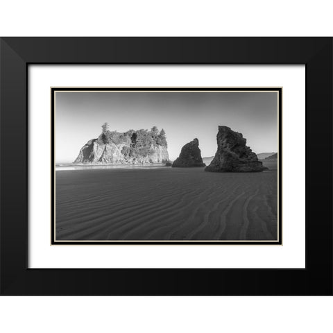 Ruby Beach Morning II BW Black Modern Wood Framed Art Print with Double Matting by Hellmann, Stan