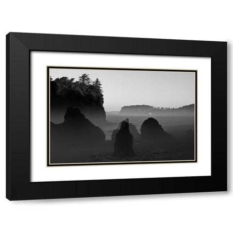 Ruby Beach Morning III BW Black Modern Wood Framed Art Print with Double Matting by Hellmann, Stan