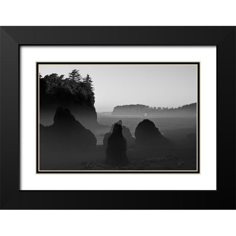 Ruby Beach Morning III BW Black Modern Wood Framed Art Print with Double Matting by Hellmann, Stan