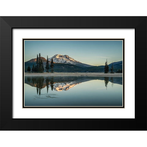 Sparks Lake Morning Black Modern Wood Framed Art Print with Double Matting by Hellmann, Stan