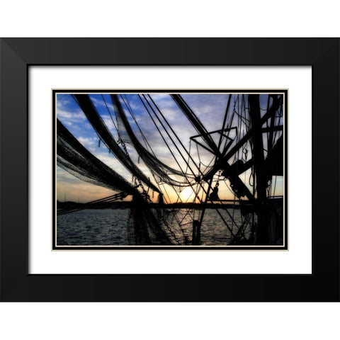Shrimpers at Sunrise II Black Modern Wood Framed Art Print with Double Matting by Hausenflock, Alan