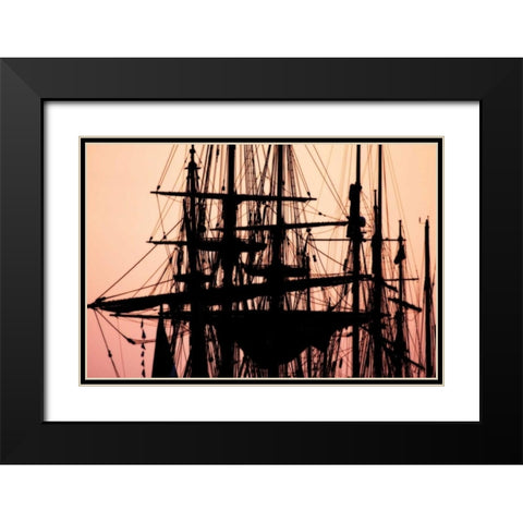 Tall Ships at Sunset I Black Modern Wood Framed Art Print with Double Matting by Hausenflock, Alan