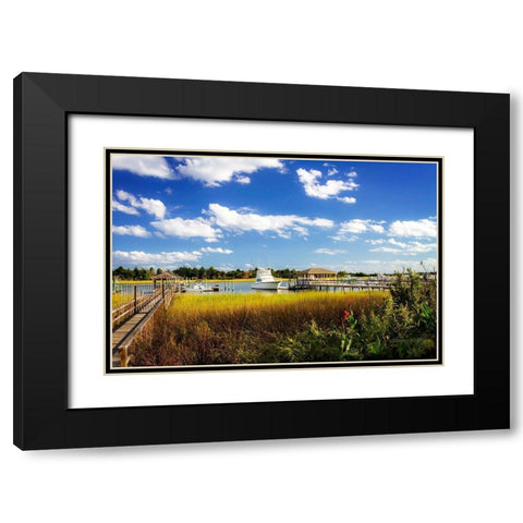 City Channel Docks Black Modern Wood Framed Art Print with Double Matting by Hausenflock, Alan