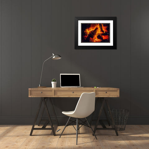 A Winters Fire Black Modern Wood Framed Art Print with Double Matting by Hausenflock, Alan