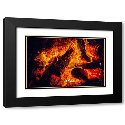 A Winters Fire Black Modern Wood Framed Art Print with Double Matting by Hausenflock, Alan