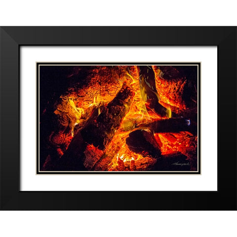 A Winters Fire Black Modern Wood Framed Art Print with Double Matting by Hausenflock, Alan