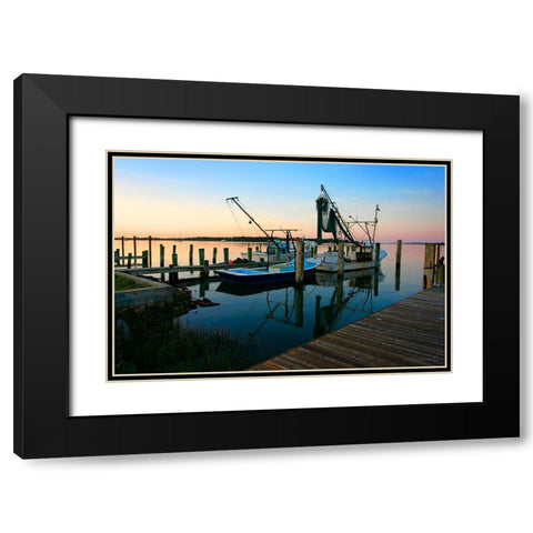 Sunrise on Working Boats Black Modern Wood Framed Art Print with Double Matting by Hausenflock, Alan
