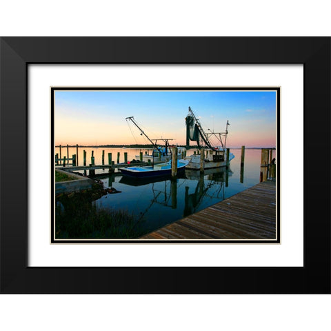 Sunrise on Working Boats Black Modern Wood Framed Art Print with Double Matting by Hausenflock, Alan