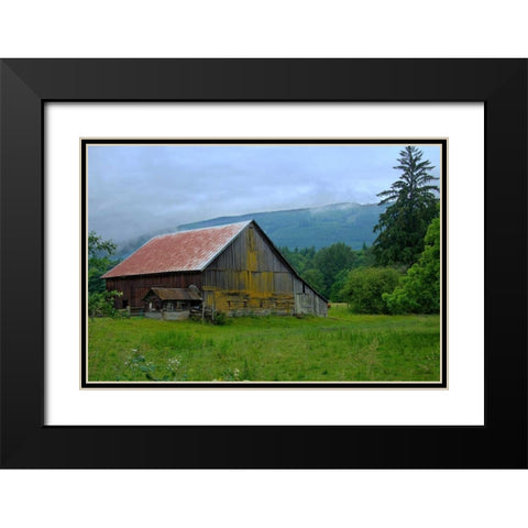 Barn in the Mist Black Modern Wood Framed Art Print with Double Matting by Johnson, George