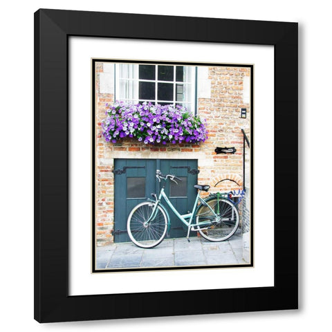Brugge Door and Bicycle Black Modern Wood Framed Art Print with Double Matting by Johnson, George