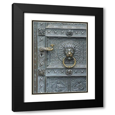 Cologne Lions Head Door Black Modern Wood Framed Art Print with Double Matting by Johnson, George
