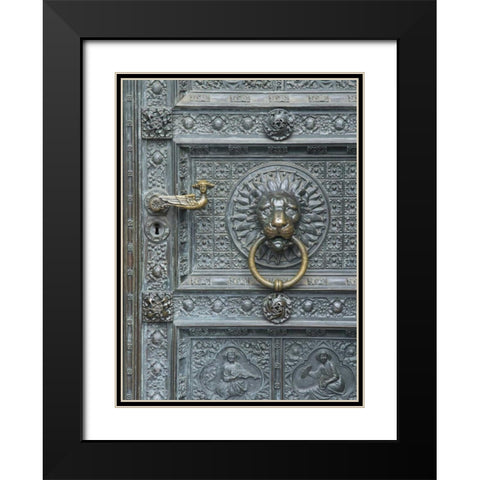 Cologne Lions Head Door Black Modern Wood Framed Art Print with Double Matting by Johnson, George