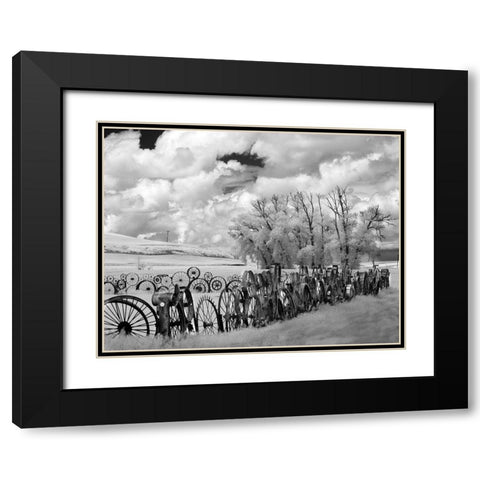 Wheel Fence the Palouse Black Modern Wood Framed Art Print with Double Matting by Johnson, George