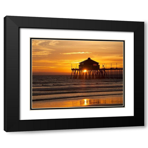 Huntington Beach Pier Black Modern Wood Framed Art Print with Double Matting by Johnson, George