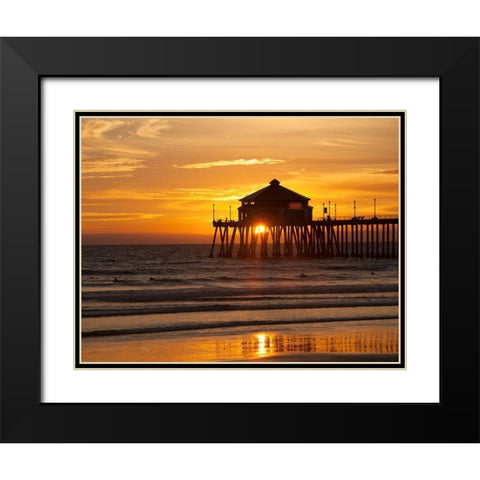 Huntington Beach Pier Black Modern Wood Framed Art Print with Double Matting by Johnson, George