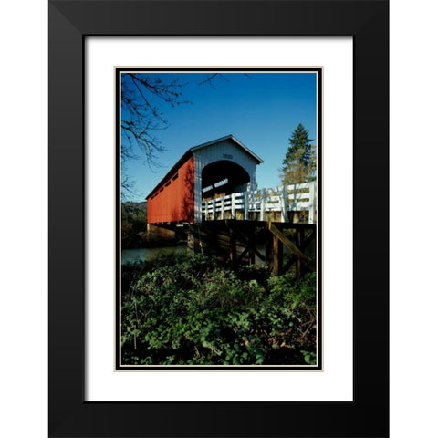 Currin Covered Bridge Black Modern Wood Framed Art Print with Double Matting by Leahy, Ike