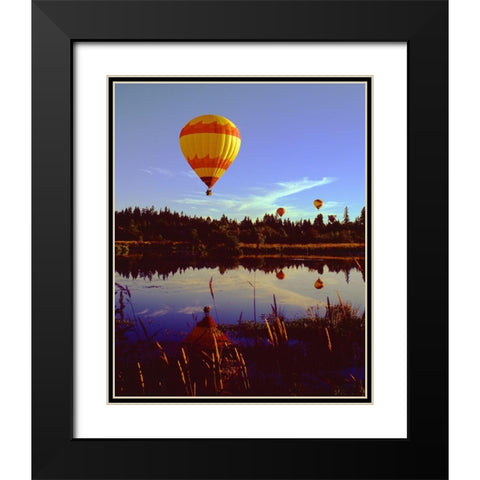 Hot Air Balloons Black Modern Wood Framed Art Print with Double Matting by Leahy, Ike
